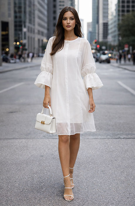 Outfit vestido organza blanca